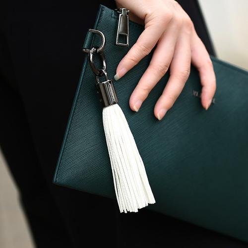 Leather Tassel Micro USB Cable Metal Ring Key USB Cables White