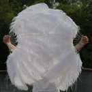A pair White Single-layer Ostrich Feather fan 24"x41" burlesque dancer