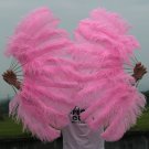 A pair Pink Single-layer Ostrich Feather fan 24"x41" burlesque dancer