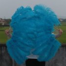 A pair Blue Single-layer large  Ostrich Feather fan 24"x41" burlesque dancer