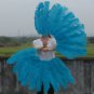 A pair Blue Single-layer large  Ostrich Feather fan 24"x41" burlesque dancer