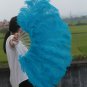 A pair Blue Single-layer large  Ostrich Feather fan 24"x41" burlesque dancer