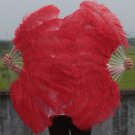 A pair Red Single-layer large Ostrich Feather fan 24"x41" burlesque dancer