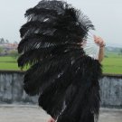 Black Double Layers Large  Ostrich Feather Fan Burlesque dancer friends 30"x 54"