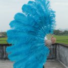 Blue Double Layers Large  Ostrich Feather Fan Burlesque dancer friends 30"x 54"