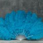 Blue Double Layers Large  Ostrich Feather Fan Burlesque dancer friends 30"x 54"