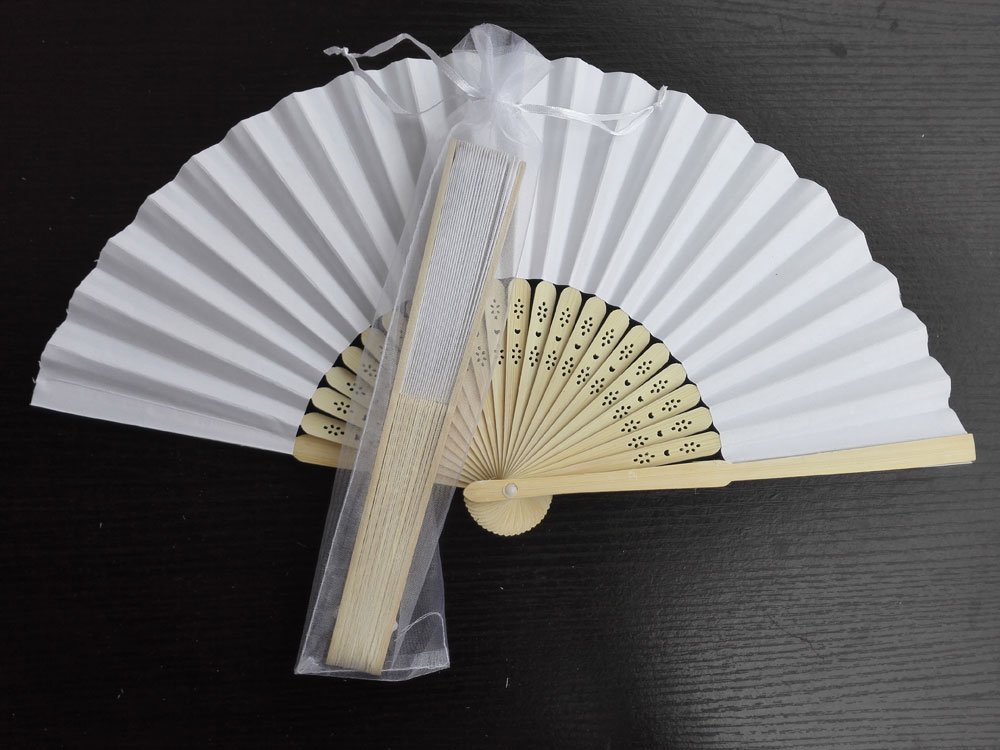 Free Shipping 20Pcs/Lot Plain White Paper Hand Fans for Wedding 21cm with Organza Gift Bag