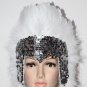 MARDI GRAS SILVER Sequin WHITE Feather Showgirl Headdress NEW