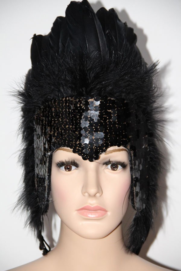 MARDI GRAS BLACK Sequin BLACK Feather Showgirl Headdress NEW