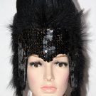 MARDI GRAS BLACK Sequin BLACK Feather Showgirl Headdress NEW