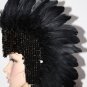 MARDI GRAS BLACK Sequin BLACK Feather Showgirl Headdress NEW