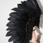 MARDI GRAS BLACK Sequin BLACK Feather Showgirl Headdress NEW