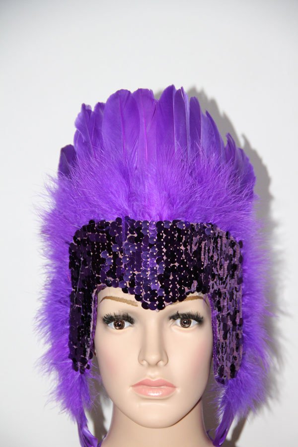 MARDI GRAS PURPLE Sequin PURPLE Feather Showgirl Headdress NEW