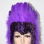 MARDI GRAS PURPLE Sequin PURPLE Feather Showgirl Headdress NEW
