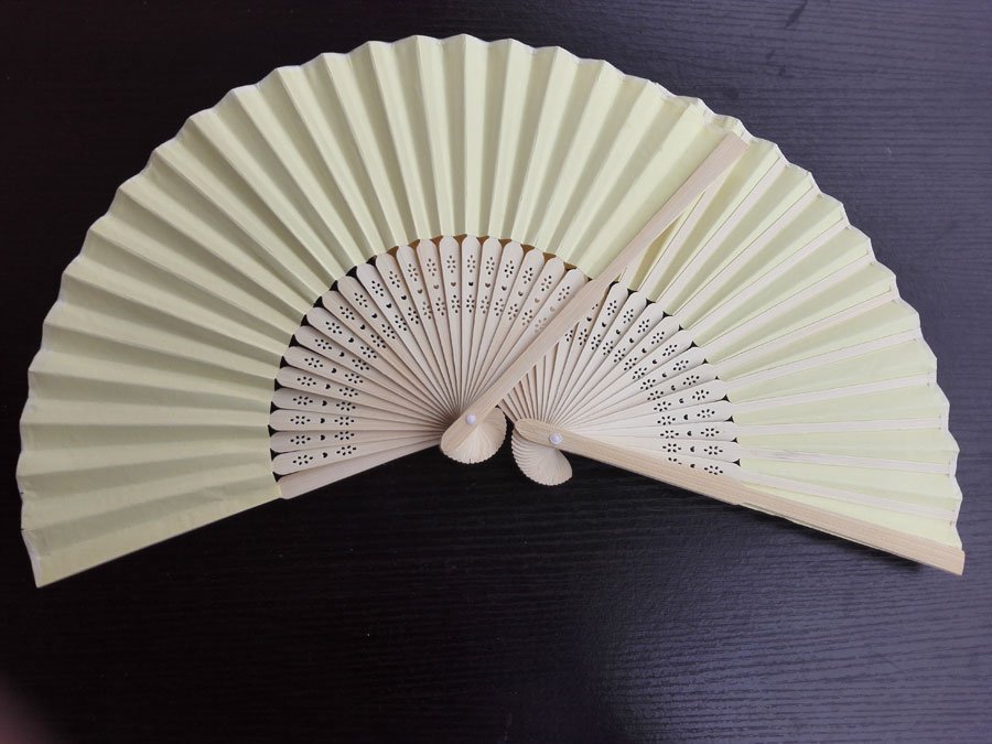 20Pcs/Lot 21cm Yellow Wedding Paper Fans Paper Fans for Party Decorations Personalized Paper Fans