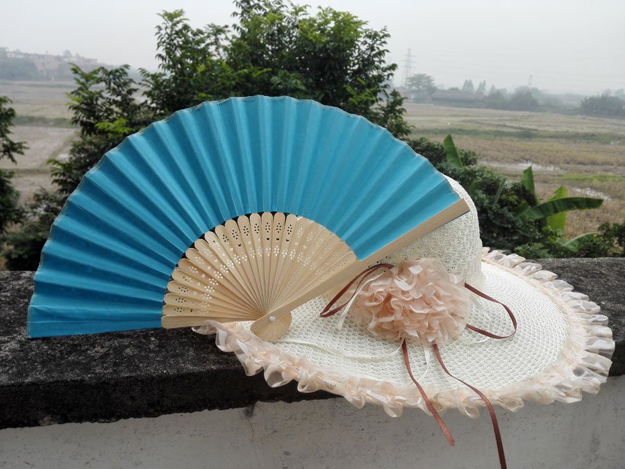 20Pcs/Lot 21cm Blue Wedding Paper Fans Paper Fans for Party Decorations Personalized Paper Fans
