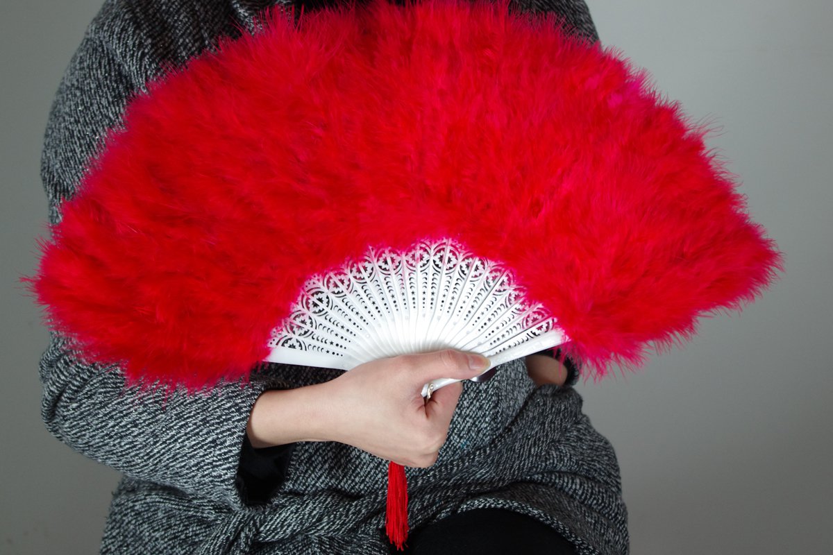 Red Marabou feather fan costumes Ladies Fancy Dress Wedding party burlesque