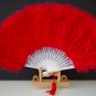 Red Marabou feather fan costumes Ladies Fancy Dress Wedding party burlesque
