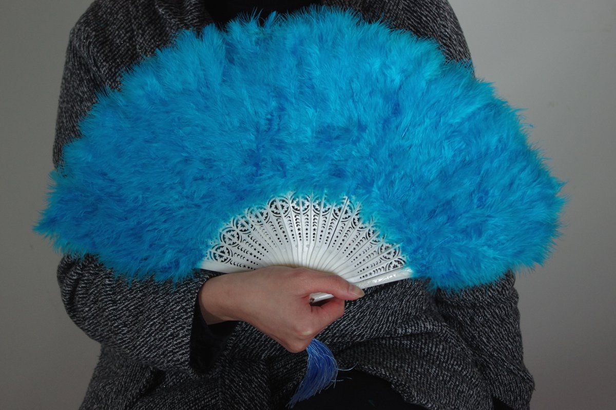 Blue  Marabou feather fan costumes Ladies Fancy Dress Wedding party burlesque