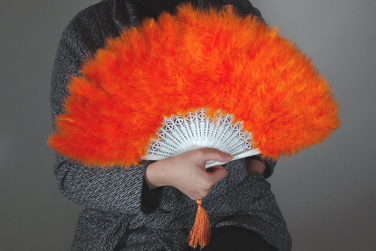 Orange Marabou feather fan costumes Ladies Fancy Dress Wedding party burlesque