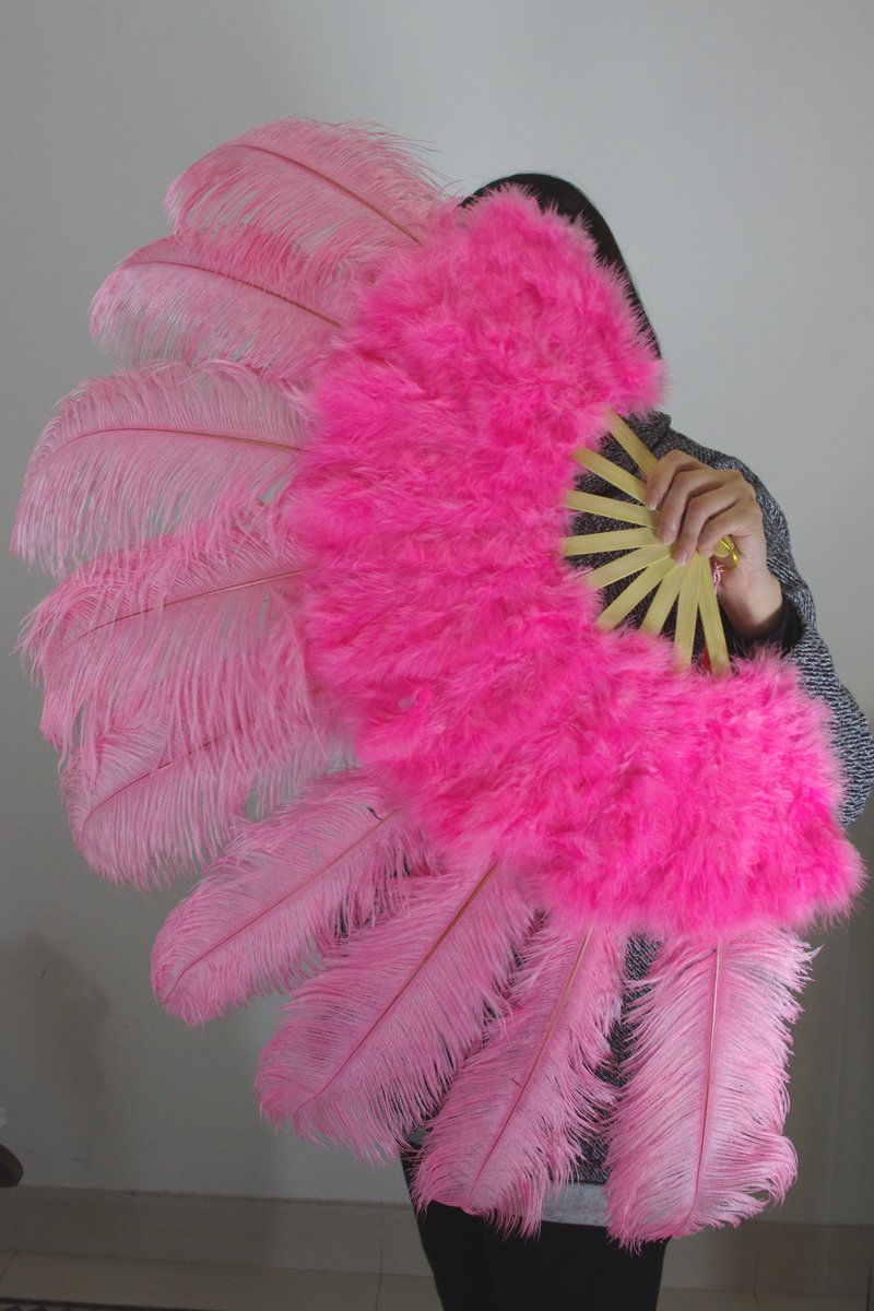 Pink Marabou Fan Large Feather Fan Burlesque Fan 24" x 43"