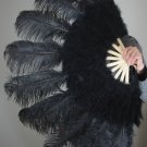 Black Marabou Fan Large Feather Fan Burlesque Fan 24" x 43"