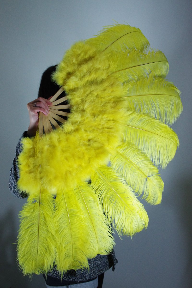 Yellow Marabou Fan Large Feather Fan Burlesque Fan 24" x 43"