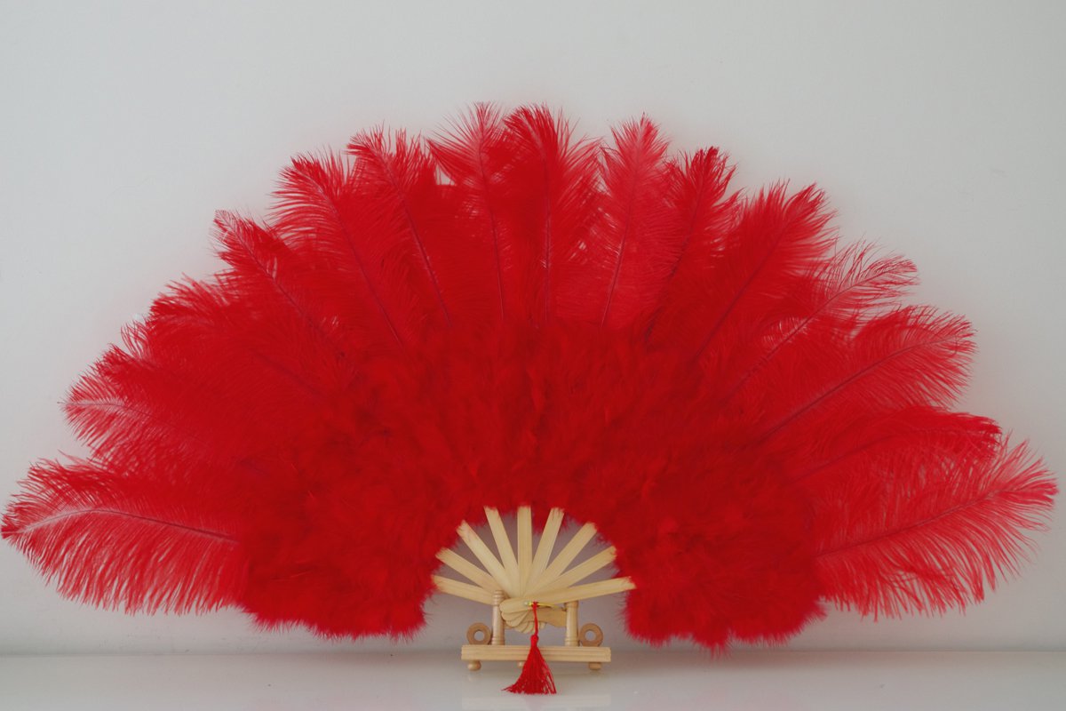 Red Marabou Fan Large Feather Fan Burlesque Fan 21" x 38"