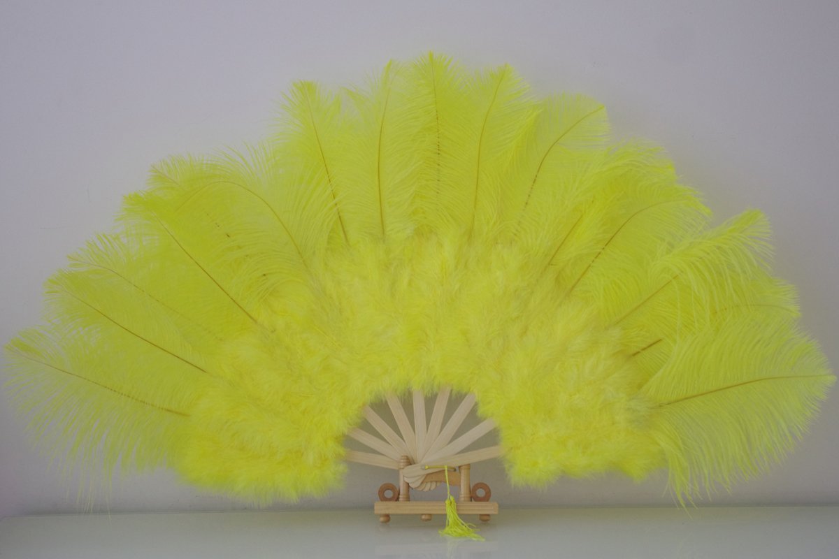 Yellow Marabou Fan Large Feather Fan Burlesque Fan 21" x 38"