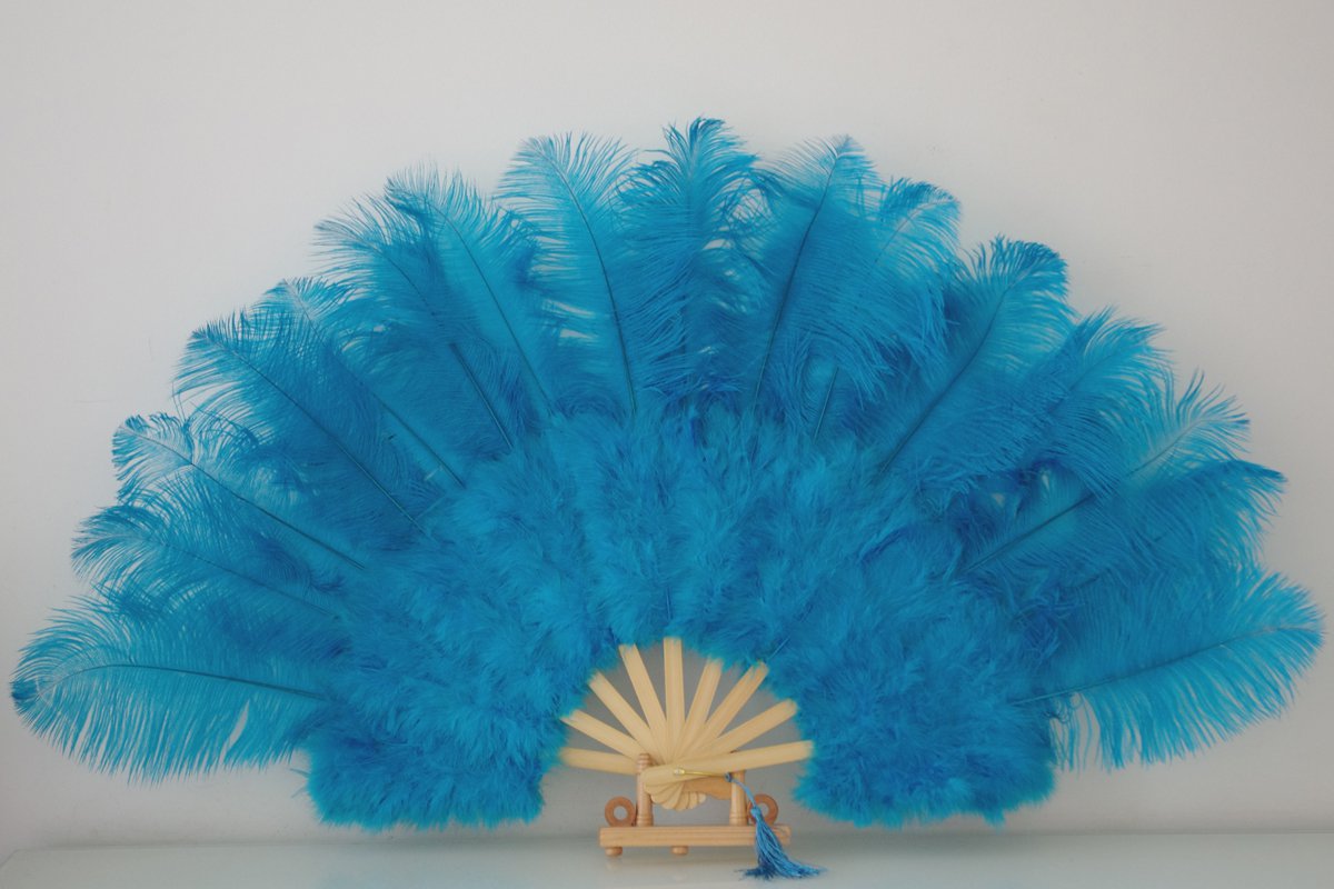 Blue Marabou Fan Large Feather Fan Burlesque Fan 21" x 38"