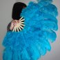 Blue Marabou Fan Large Feather Fan Burlesque Fan 21" x 38"