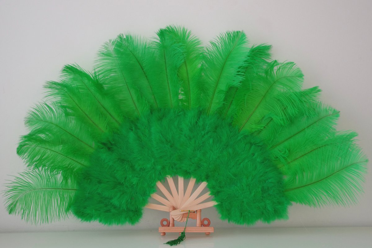 Green Marabou Fan Large Feather Fan Burlesque Fan 21" x 38"
