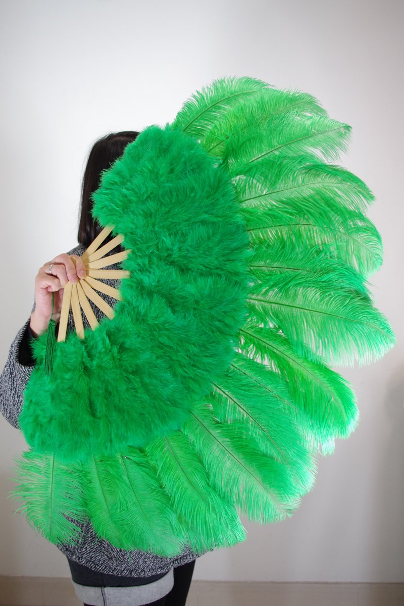 Green Marabou Fan Large Feather Fan Burlesque Fan 21