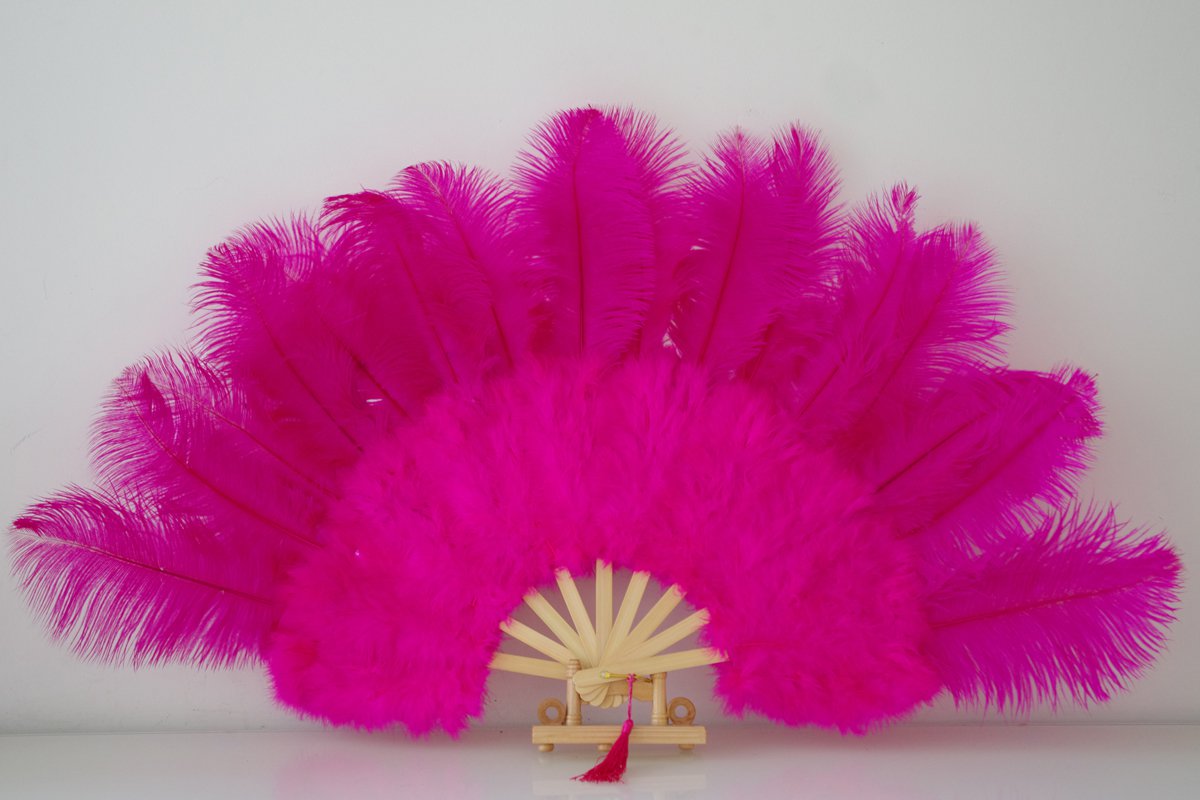 Hotpink Marabou Fan Large Feather Fan Burlesque Fan 21" x 38"