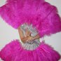 A pair Hot Pink Single-layer large Ostrich Feather fan 24"x41" burlesque dancer
