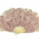 Beige wood  Marabou Fan Large Feather Fan Burlesque Fan 21" x 38"
