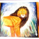 ORIGINAL SIGNED OIL PAINTING 24X27 UNSTRETCHED PRIMITIVE LION AFRICA #27