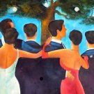 ORIG SIGNED OIL PAINTING 24X27 UNSTRETCHED CANVAS NIGHT DANCE OUTDOORS TREES