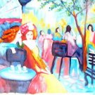 ORIG SIGNED OIL PAINTING 24X27 UNSTRETCHED CANVAS EURO STREET CAFE PARIS MODERN