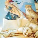 STUNNING 1987 28X32 ART PRINT LITHO MICHAEL PARKES DEVA FANTASY CATS EXOTIC LION