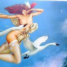 COOL FANTASY 1997 27X31 ART PRINT MICHAEL PARKES NIGHT FLIGHT SWANS FAIRY NUDE