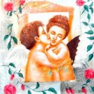 ORIG SIGNED OIL PAINTING 24X27 UNSTRETCHED CANVAS KISSING CHERUBS ANGELS ROSES