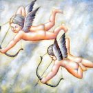 ORIG SIGNED OIL PAINTING F PEW 24X27 UNSTRETCHED CANVAS ANGELS CHERUBS WINGS