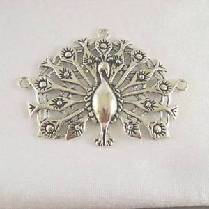 Pewter Peacock Focal Pendant, 2.5 Inches, 1 Focal Pendant