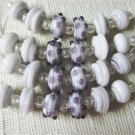 Lampwork Glass Rondelle Beads, White with Purple 6 beads 16mm