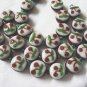 Dark Red Cherry Design and White Lampwork Glass Beads, 6 beads 13mm