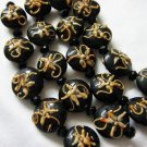 Lentil Lampwork Glass Beads, Black with Peach, 5 beads 18mm