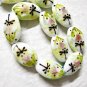 Puffed Oval Bead, Handmade Dragonfly and Flower 35mm, 1 Lampwork Glass Bead.