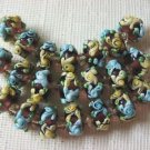 Lampwork Glass Rondelle Beads Purple, Aqua, Yellow Flower 15mm, 7 Lampwork Beads