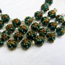 Green Lampwork Glass Beads with Flower, 8 12mm Round Beads